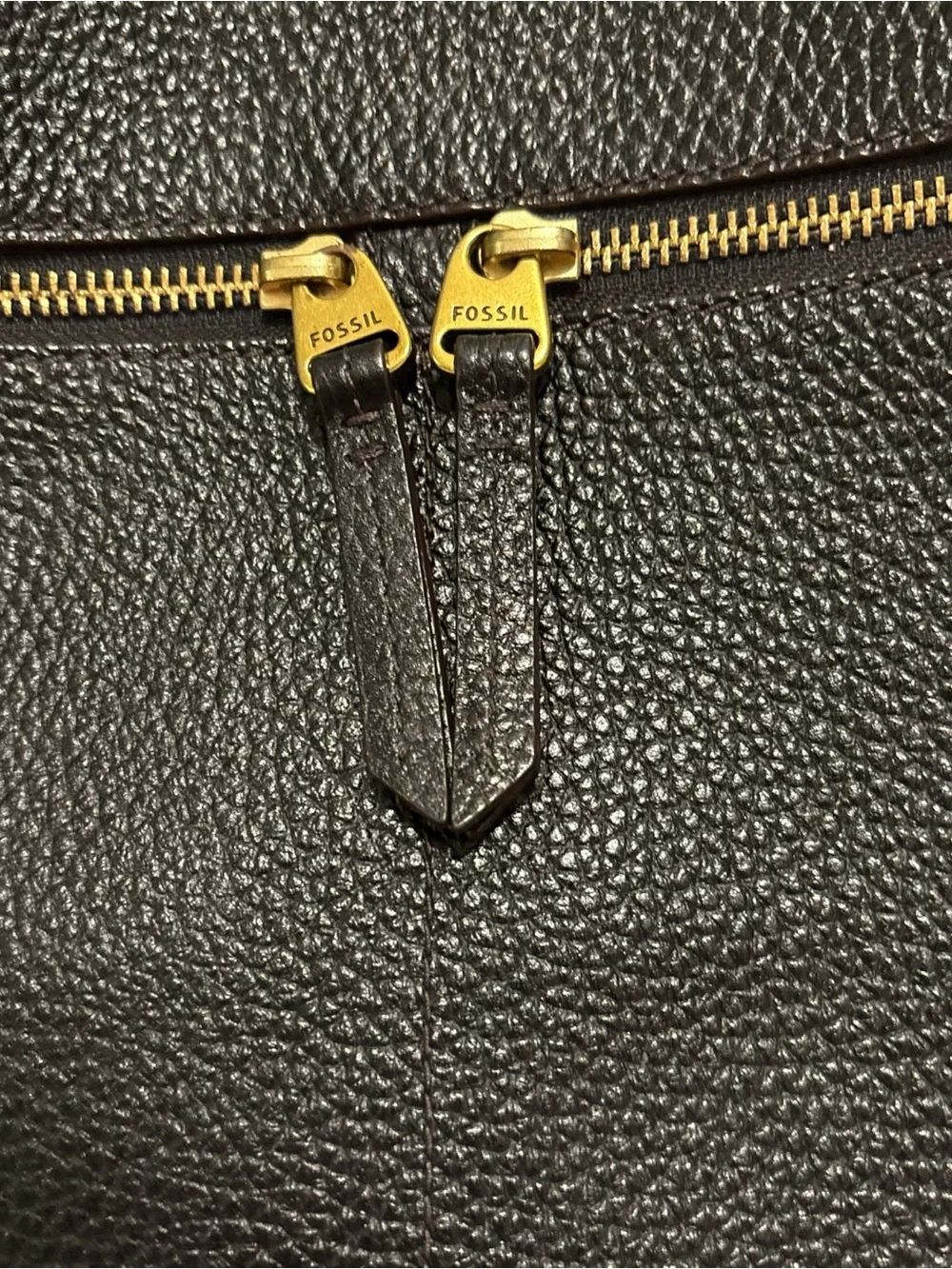 Fossil Elise Double Zip Black Pebbled Leather Crossbody Shoulder Bag
